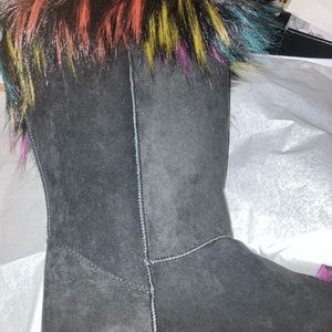 New Black colorful faux fur winter boots